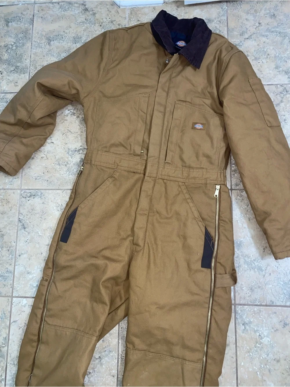 Dickies Insulated Durable Brown Grunge Workwear Water Resistant Coverall Size SR